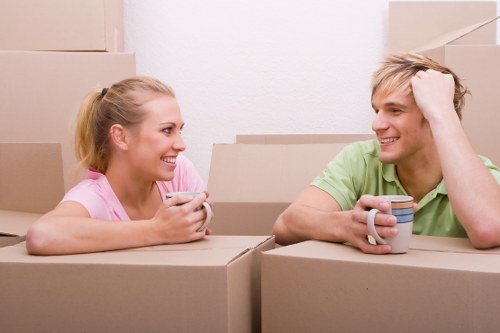 Boxes and furniture prepared for an Egham removal service