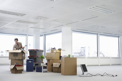 Packed student boxes ready for removals in Egham
