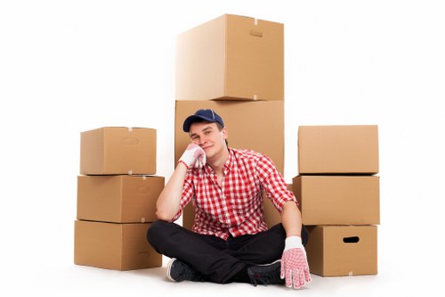 Office items arranged for a commercial relocation in Egham